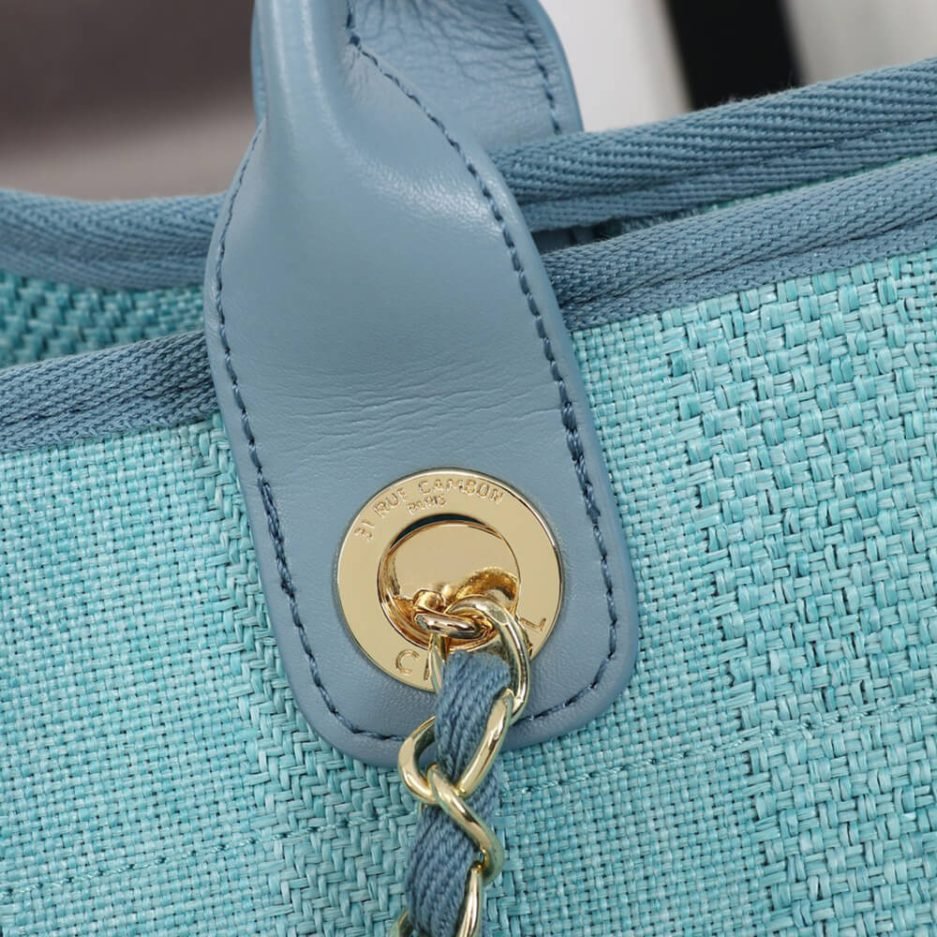 CHANEL Woven Straw Raffia Striped Medium Deauville Tote - Image 8