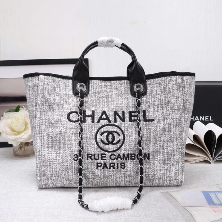 CHANEL Woven Straw Raffia Striped Medium Deauville Tote - Image 7