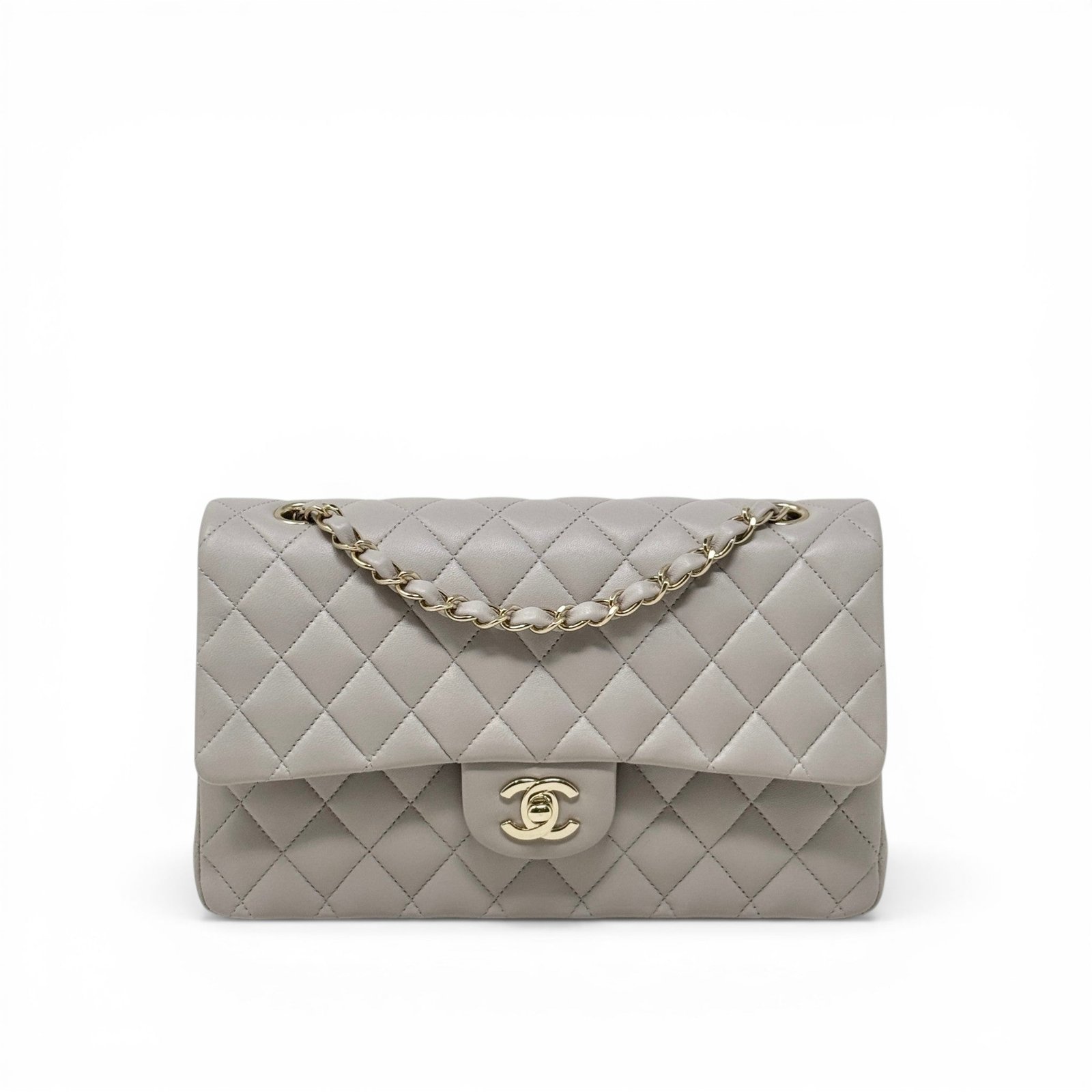 Chanel Grey Lambskin Medium Classic Flap