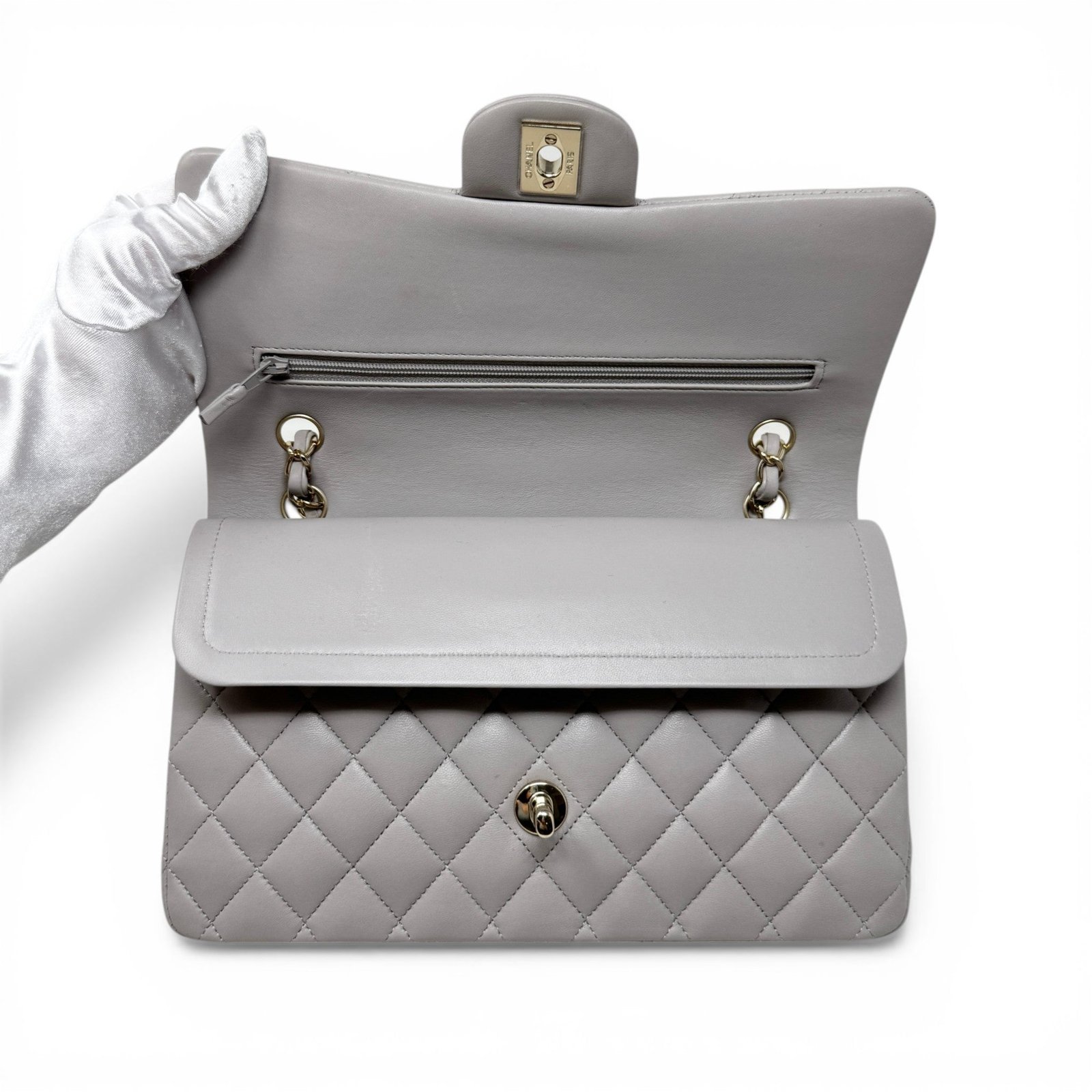 Chanel Grey Lambskin Medium Classic Flap - Image 11