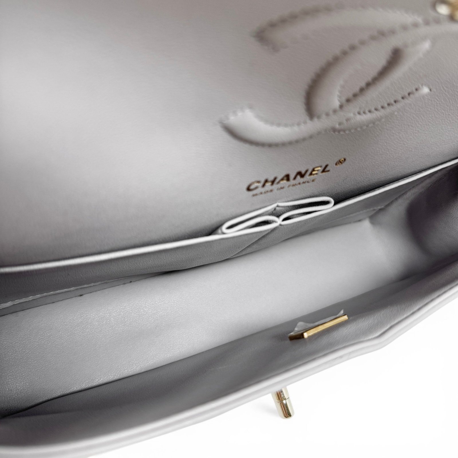 Chanel Grey Lambskin Medium Classic Flap - Image 13