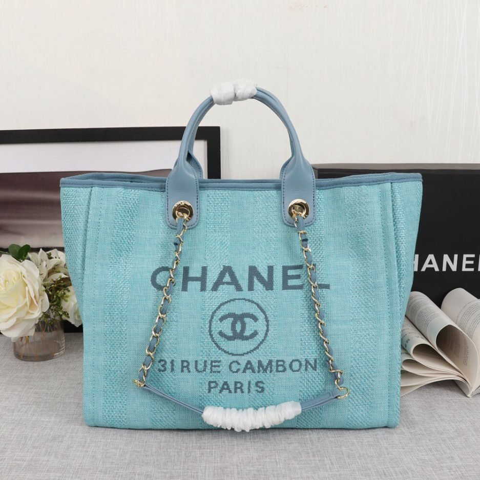 CHANEL Woven Straw Raffia Striped Medium Deauville Tote - Image 3