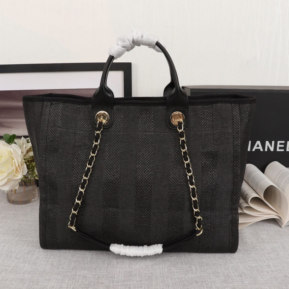 CHANEL Woven Straw Raffia Striped Medium Deauville Tote - Image 7