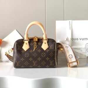 LV Speedy Bandouliere 20 monogram color with wide beige strap