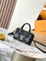 LV Nano Speedy Bandouliere Black Monogram Empreinte with white letters