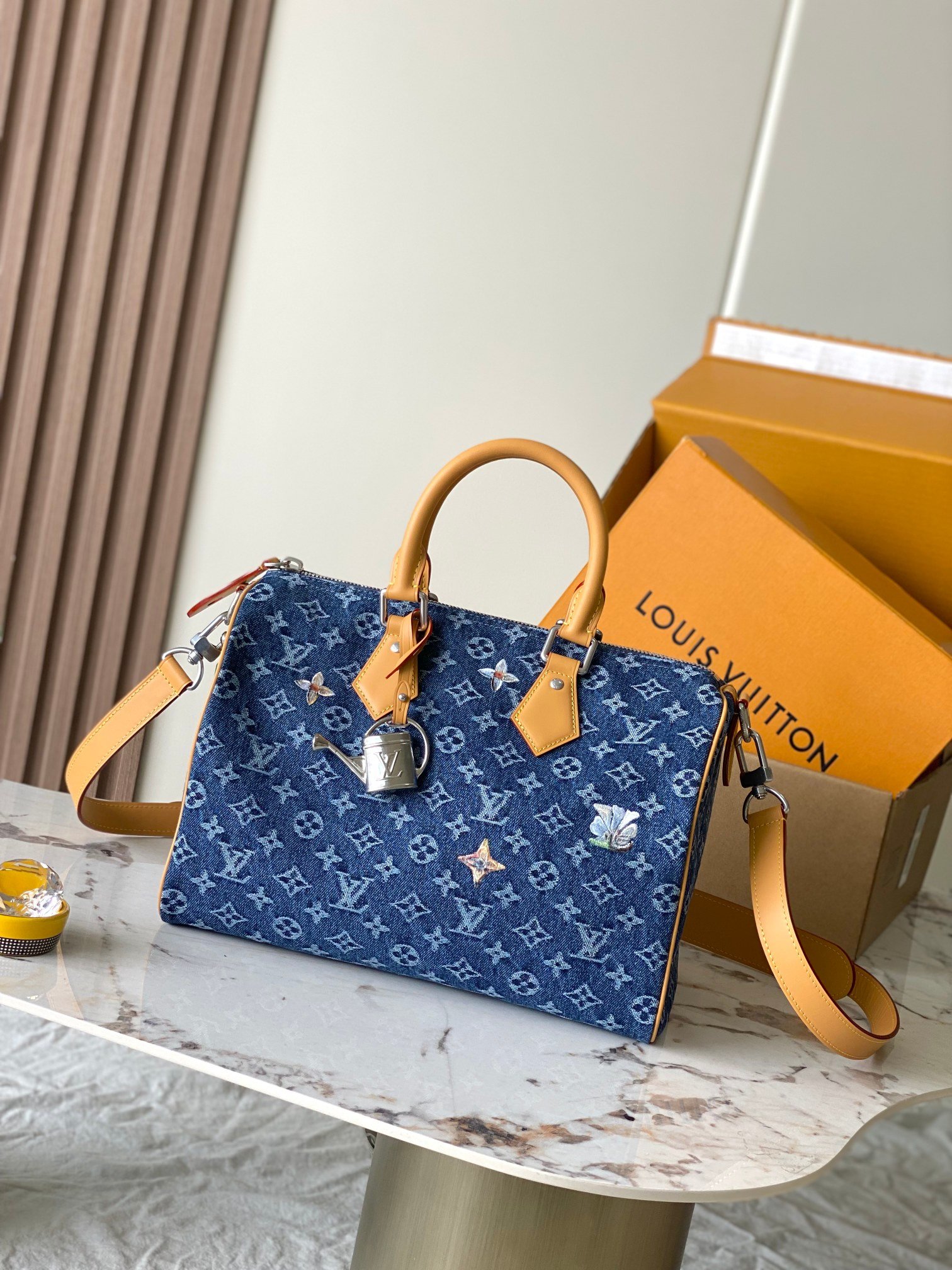 LV SPEEDY 30 BANDOULIÈRE Monogram Denim with flowers