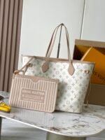 LV Neverfull Inside Out MM Beige Monogram and Cowhide