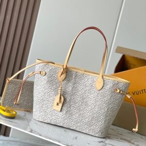 LV Neverfull MM Monogram Embleme beige