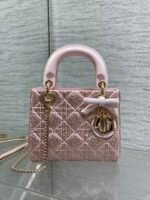Lady Dior Bag with Bow Charm Mini Size Cannage Satin with Strass Crystal mutiple colors