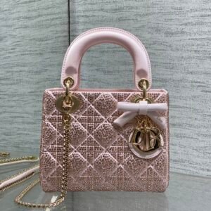 Lady Dior Bag with Bow Charm Mini Size Cannage Satin with Strass Crystal mutiple colors