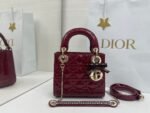 Lady Dior Bag with Bow Charm Mini Size Patent Cannage Calfskin Cherry Red, Black Colors