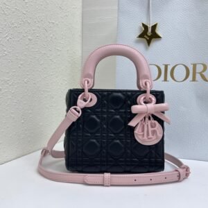 Lady Dior Bag with Bow Charm Mini Size Lambskin Two-tone colors