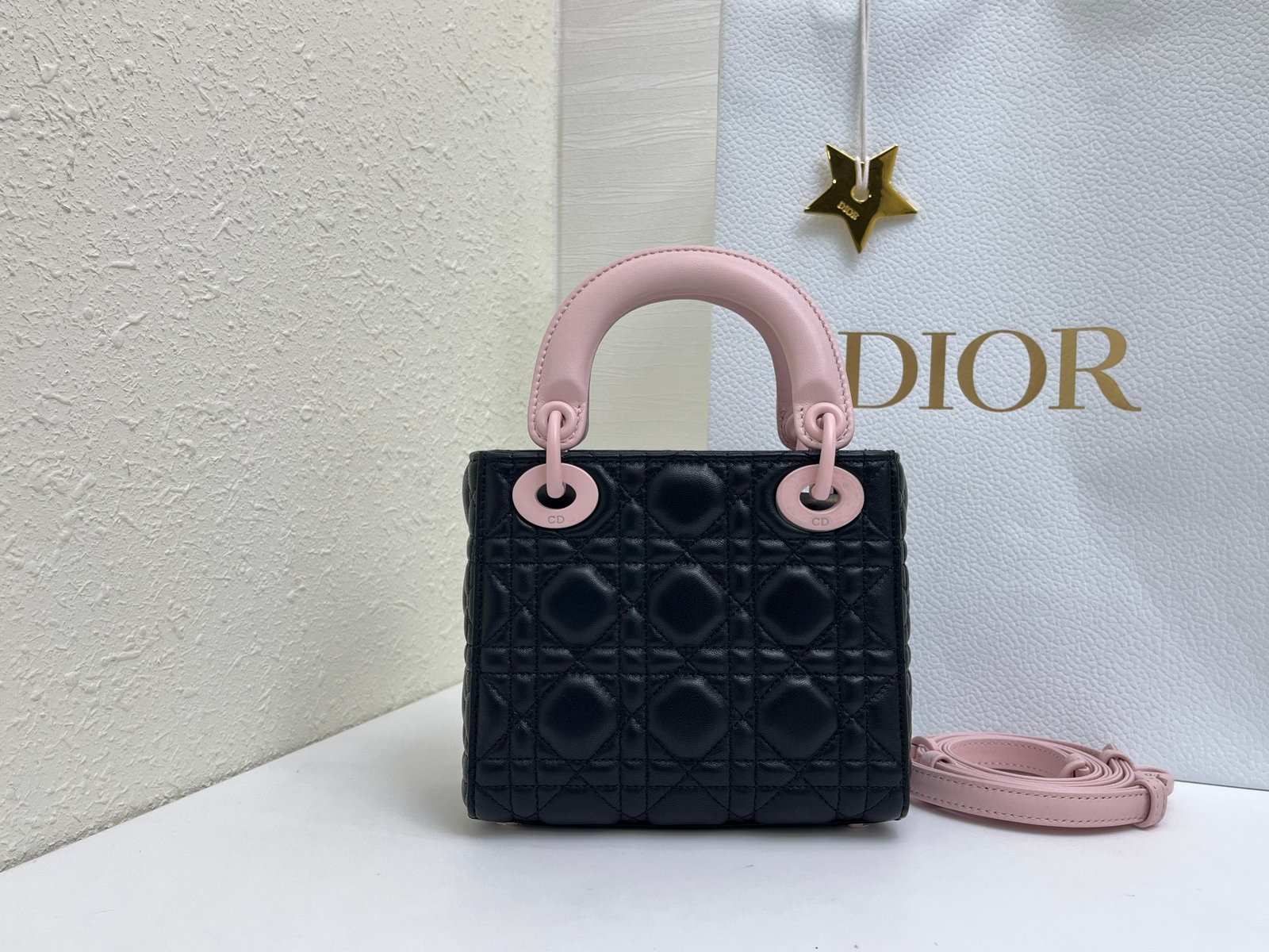 Lady Dior Bag with Bow Charm Mini Size Lambskin Two-tone colors - Image 8