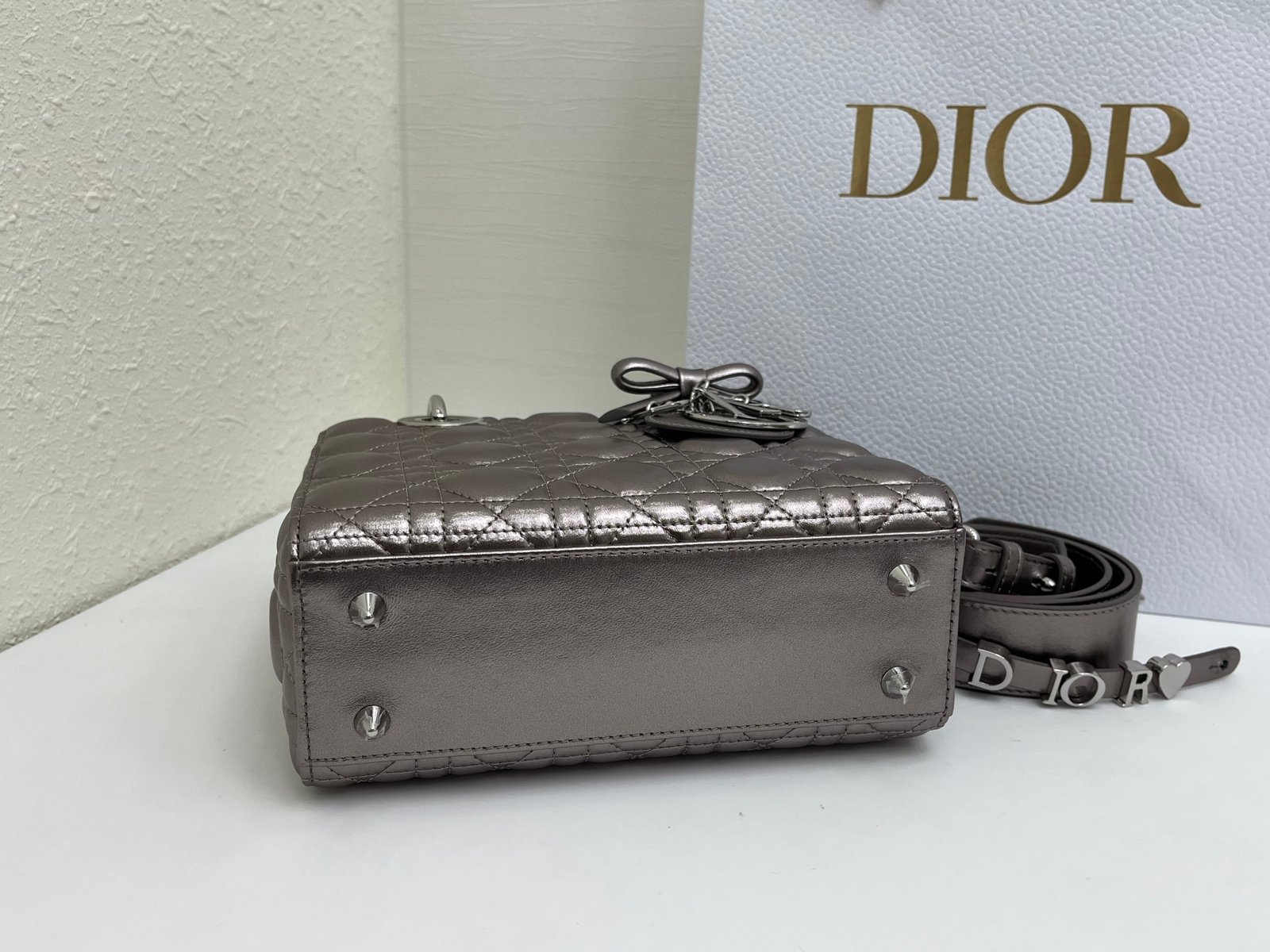 Lady Dior Bag with Bow Charm Small Size Lambskin Silver Colors - Image 4