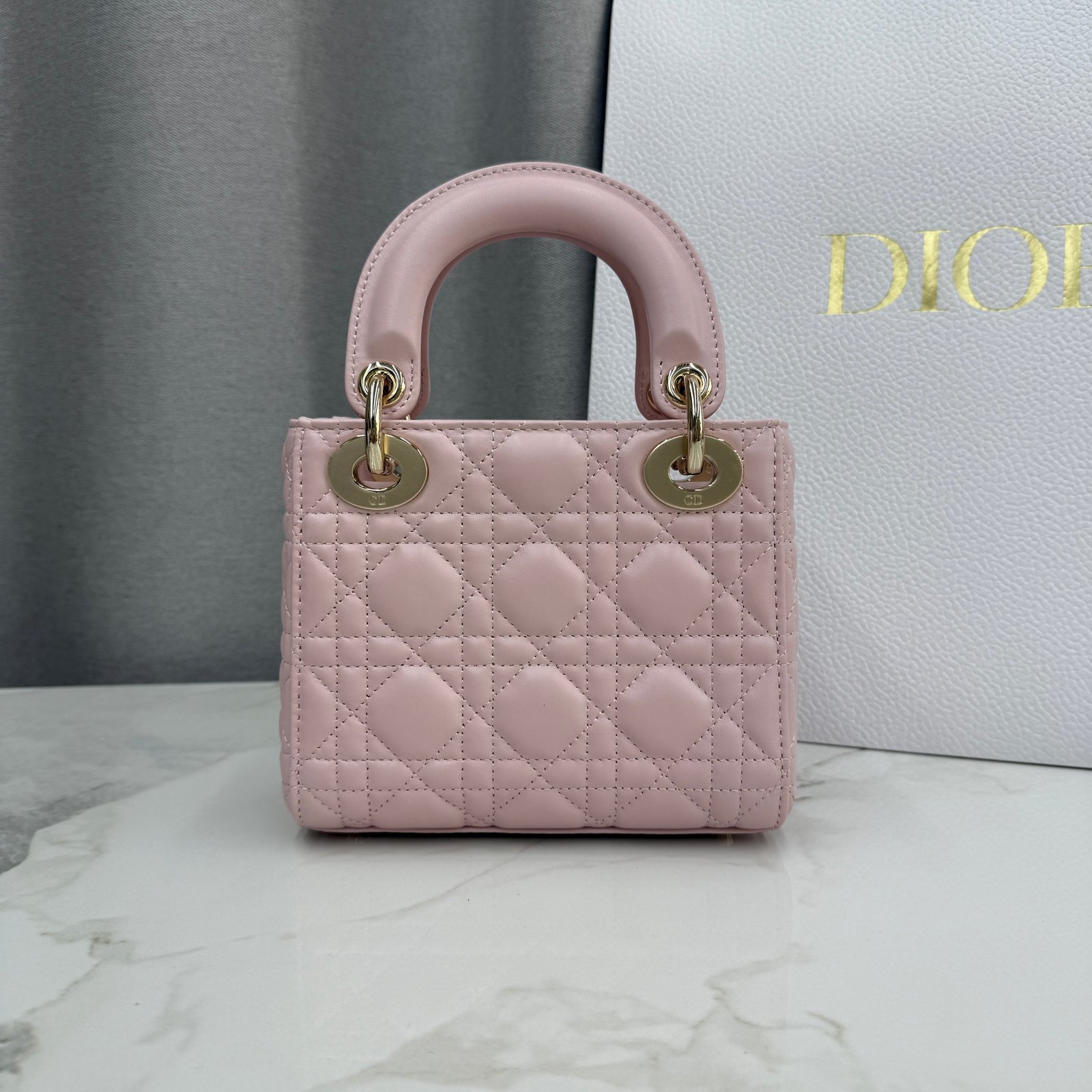 Lady Dior Bag Mini Size Lambskin pink Color - Image 8