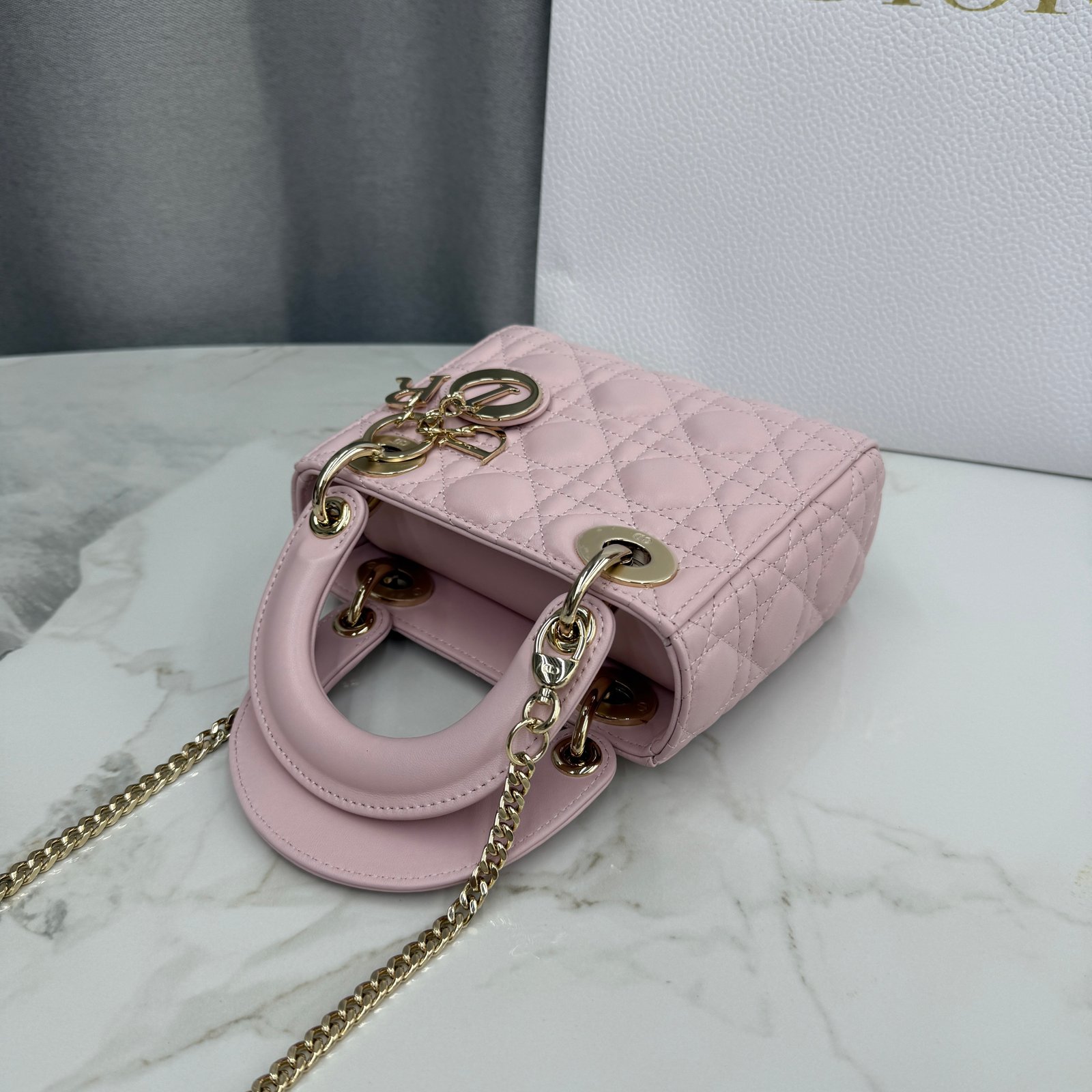 Lady Dior Bag Mini Size Lambskin pink Color - Image 7