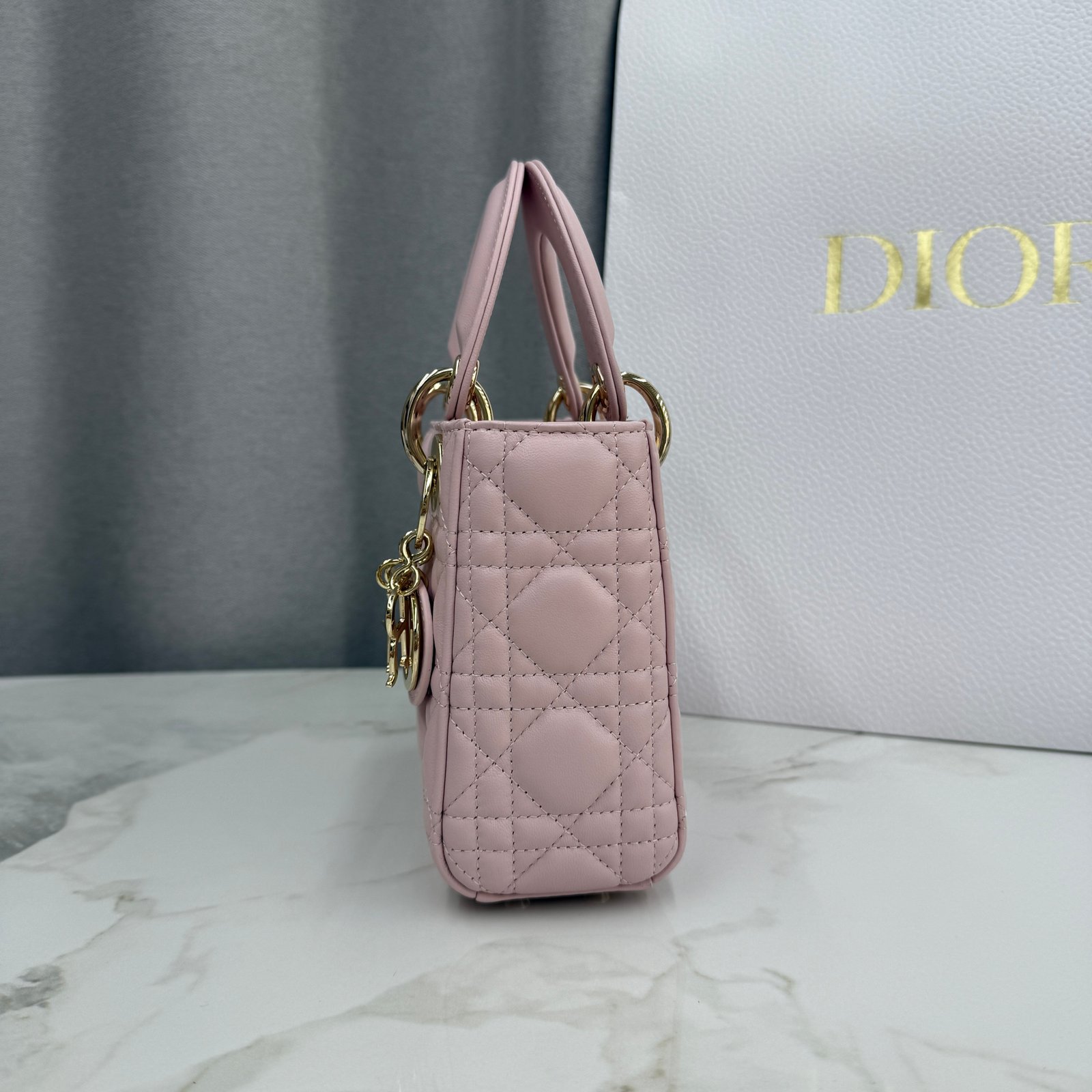 Lady Dior Bag Mini Size Lambskin pink Color - Image 4