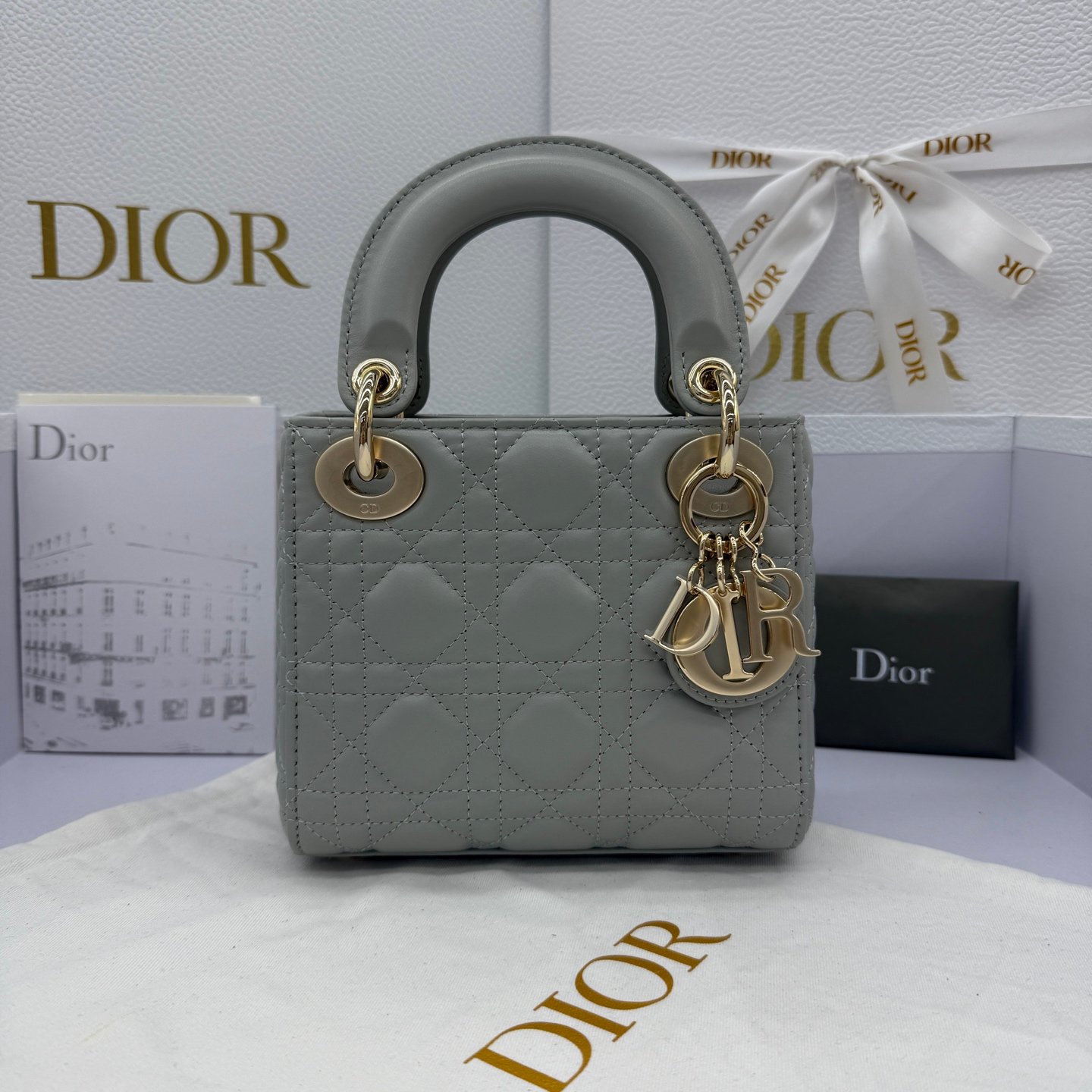 Lady Dior Bag Mini Size Lambskin Gray Color - Image 8