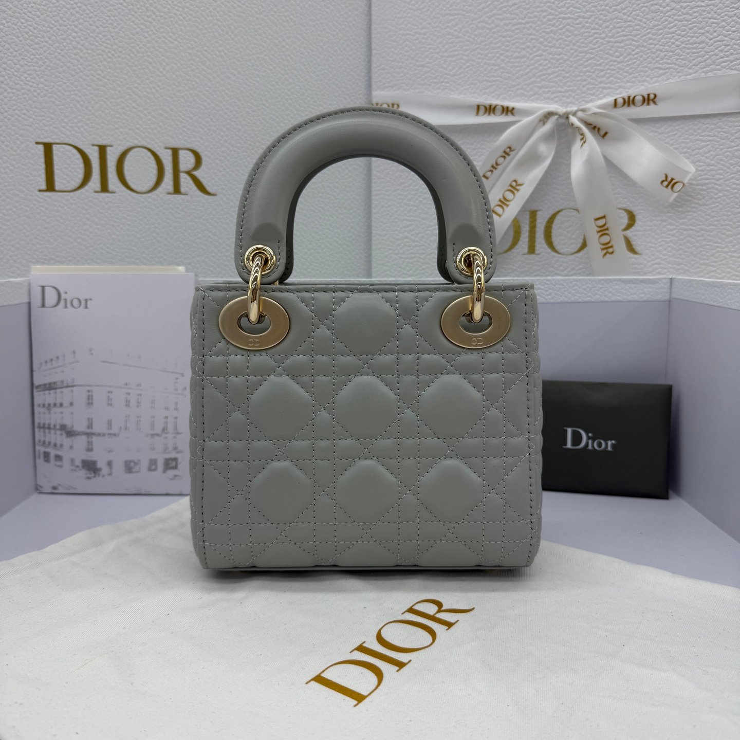 Lady Dior Bag Mini Size Lambskin Gray Color - Image 7
