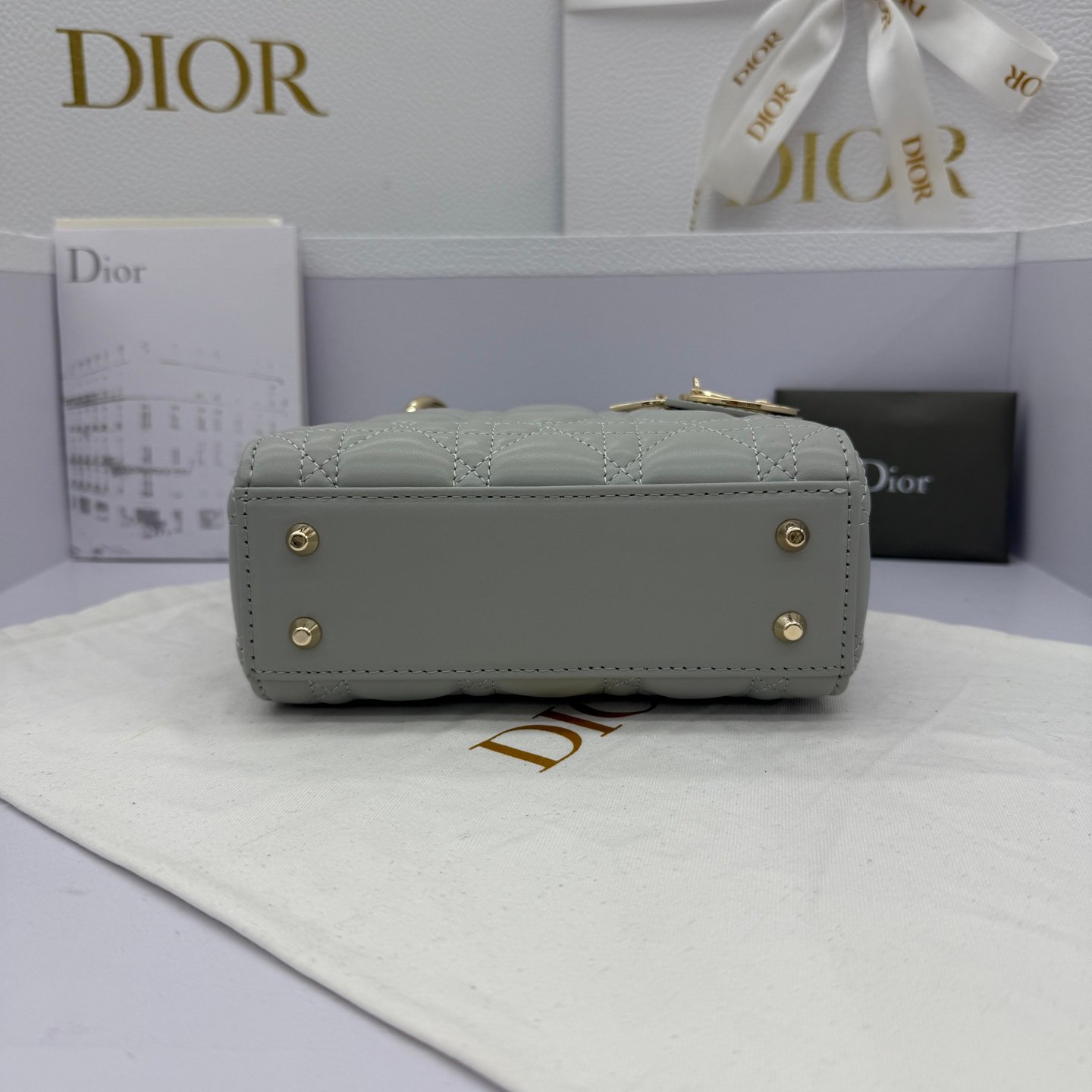 Lady Dior Bag Mini Size Lambskin Gray Color - Image 5