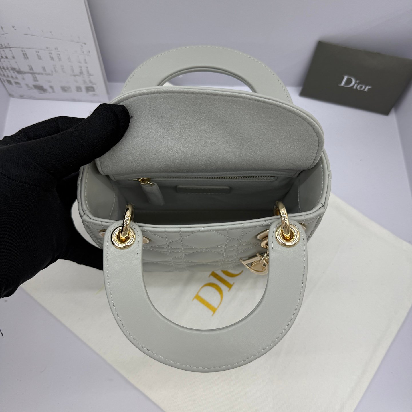 Lady Dior Bag Mini Size Lambskin Gray Color - Image 3