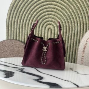 Chanel 25bag Hobo Suede Calfskin Leather Size Small Burgundy color